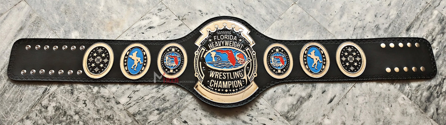 Florida 80's Heavyweight Wrestling Championship Belt Replica Zinc Metal
