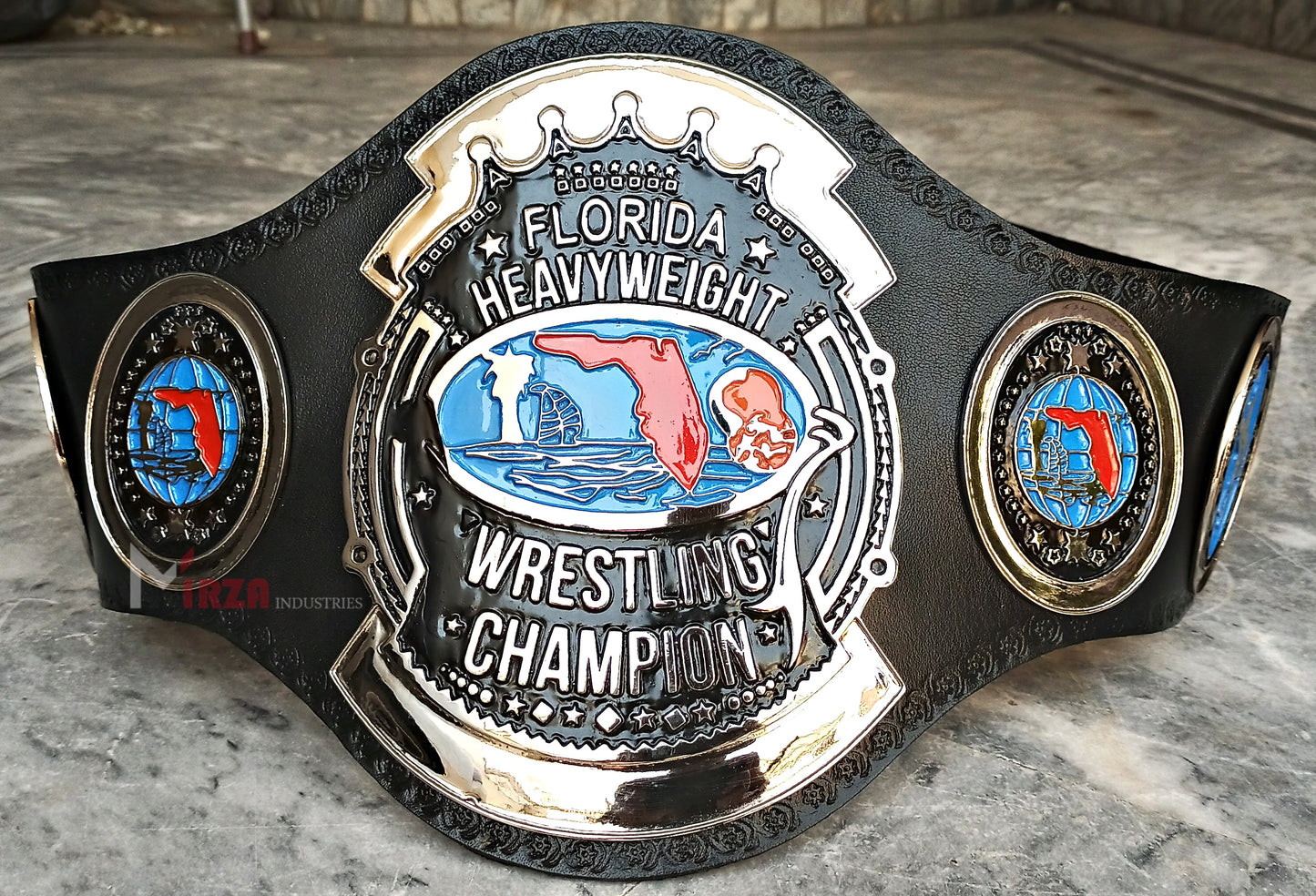 Florida 80's Heavyweight Wrestling Championship Belt Replica Zinc Metal