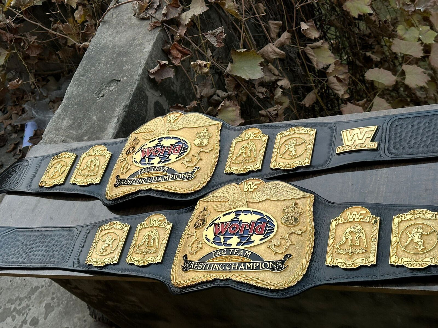 WWF TAG TEAM WRESTLING CHAMPIONSHIP REPLICA BELT 24K GOLD HAND TEXTURED