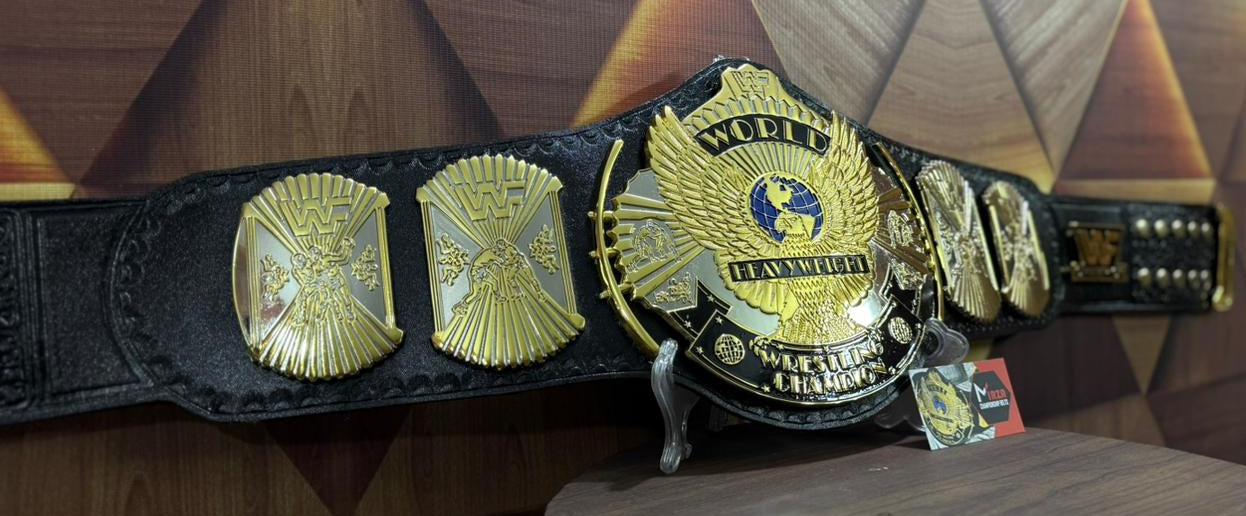 Black championship belt with gold medallions wwf winged eagle wrestling championship belts 6mm zinc