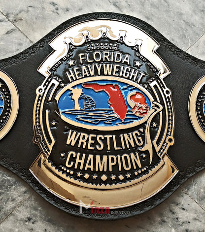 Florida 80's Heavyweight Wrestling Championship Belt Replica Zinc Metal