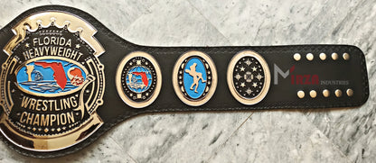 Florida 80's Heavyweight Wrestling Championship Belt Replica Zinc Metal