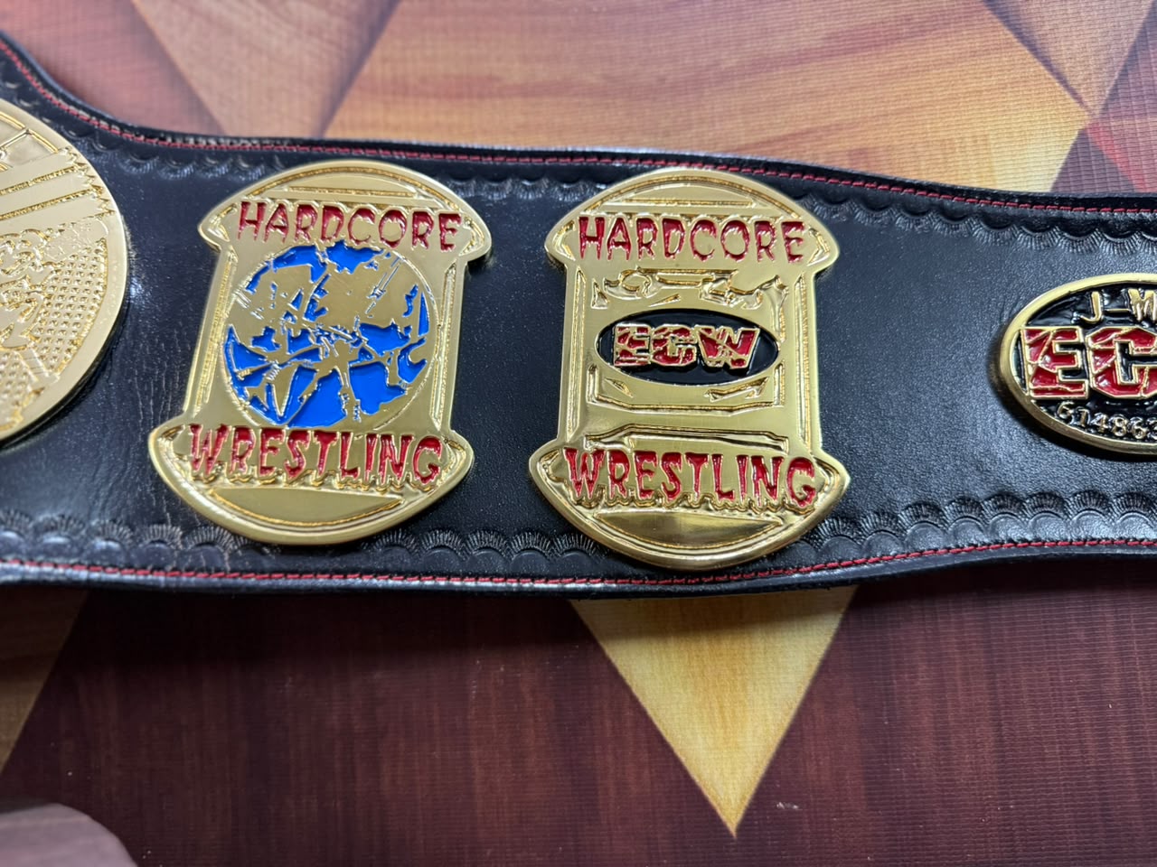 ECW WORLD WRESTLING Championship Replica Belt With Red Stitching