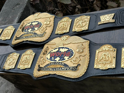 WWF TAG TEAM WRESTLING CHAMPIONSHIP REPLICA BELT 24K GOLD HAND TEXTURED