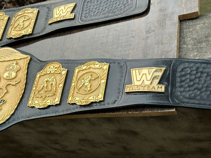 WWF TAG TEAM WRESTLING CHAMPIONSHIP REPLICA BELT 24K GOLD HAND TEXTURED