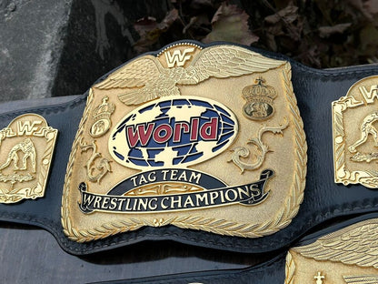 WWF TAG TEAM WRESTLING CHAMPIONSHIP REPLICA BELT 24K GOLD HAND TEXTURED