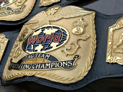 WWF TAG TEAM WRESTLING CHAMPIONSHIP REPLICA BELT 24K GOLD HAND TEXTURED