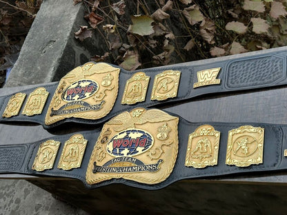 WWF TAG TEAM WRESTLING CHAMPIONSHIP REPLICA BELT 24K GOLD HAND TEXTURED
